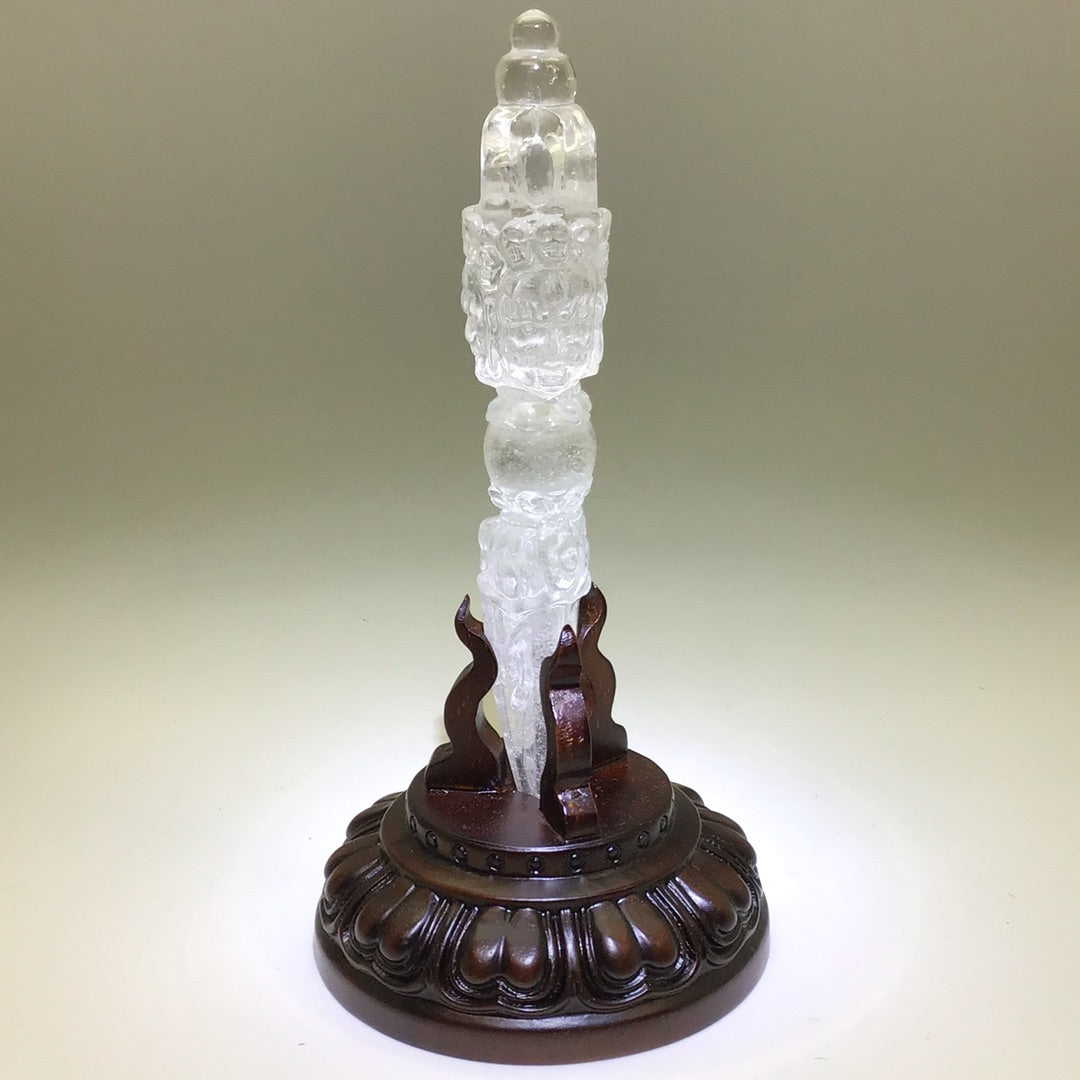 Handcarved Quartz Crystal Tibetan Vajra With Custom Stand Zanzibar