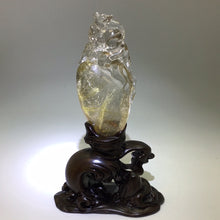 Load image into Gallery viewer, Golden Rutile Crystal Kitsune on Custom Wood Stand
