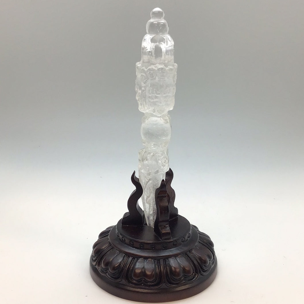 Hand-carved Quartz Crystal Tibetan Vajra With Custom Stand