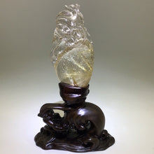 Load image into Gallery viewer, Golden Rutile Crystal Kitsune on Custom Wood Stand
