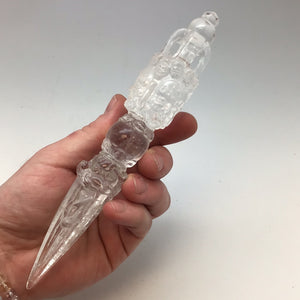 Hand-carved Quartz Crystal Tibetan Vajra With Custom Stand