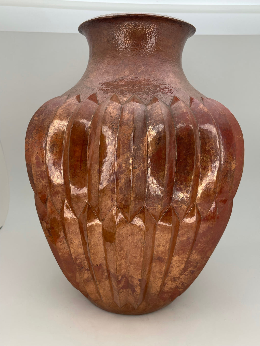 Large Scalloped Copper Vase from Santa Clara Del Cobre
