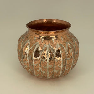 Med Scalloped Copper with inlay Vase from Santa Clara Del Cobre
