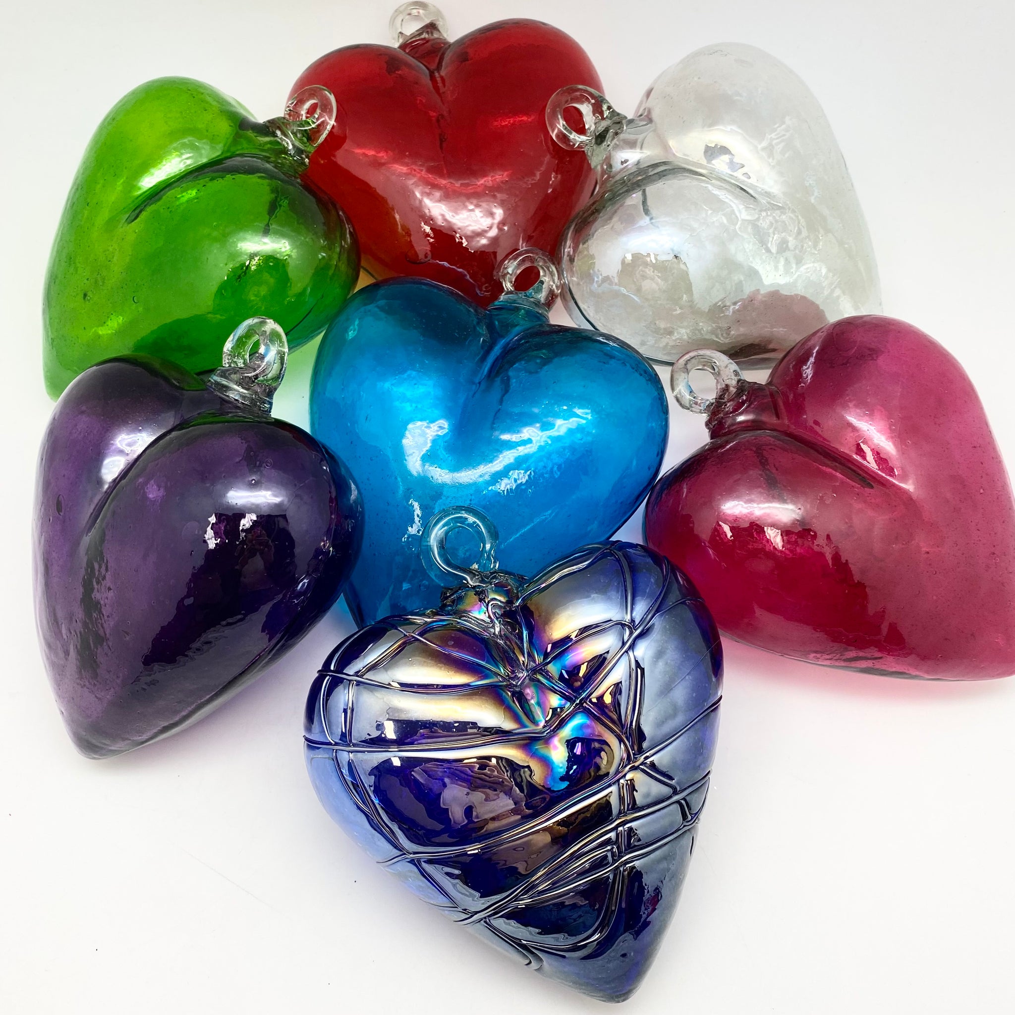 Ornamental Aqua Glass Heart, Small hanging glass hearts - Zenwaro