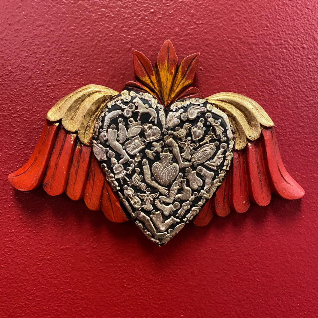 Carved Winged Milagro Heart