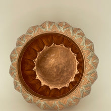 Load image into Gallery viewer, Med Scalloped Copper with inlay Vase from Santa Clara Del Cobre
