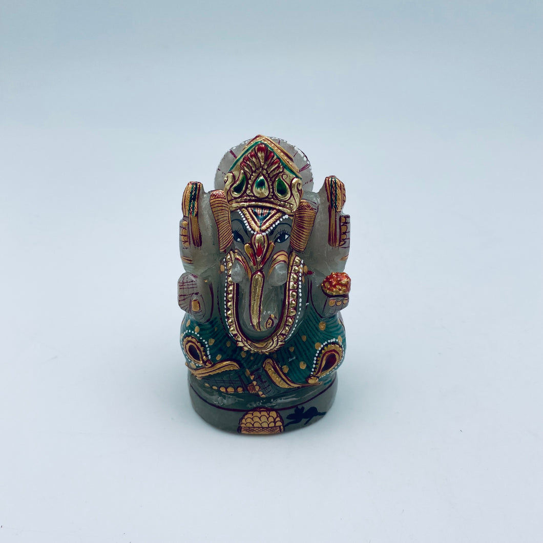 Hand Carved and Painted Jade Ganesh
